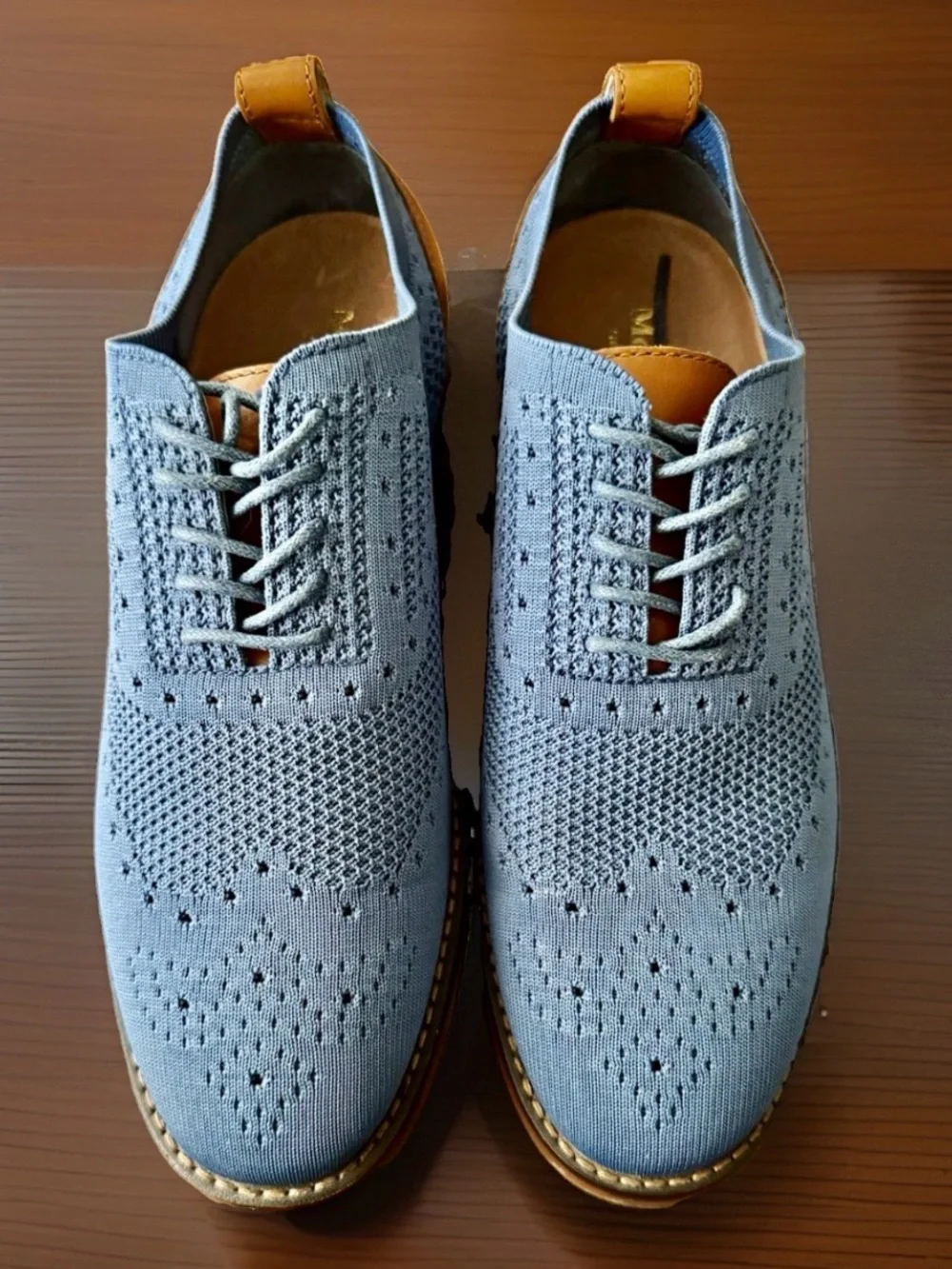 Moretti Gold Label Ashland II Light Blue Knit Leather Wingtip Oxfords 7.5D NWT